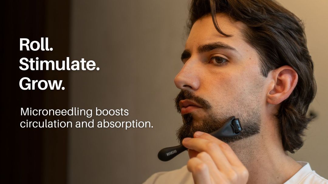 Beard roller for microneedling beard area